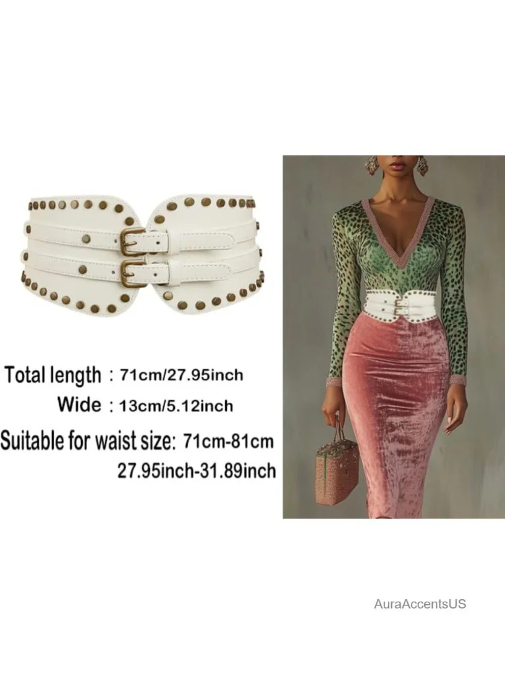 Vintage Faux Leather Rivet Stretch Waist Cincher Belt